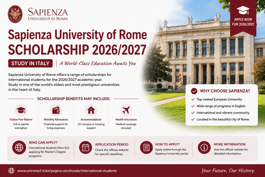 Sapienza University of Rome campus banner for national merit scholarship application guide.
