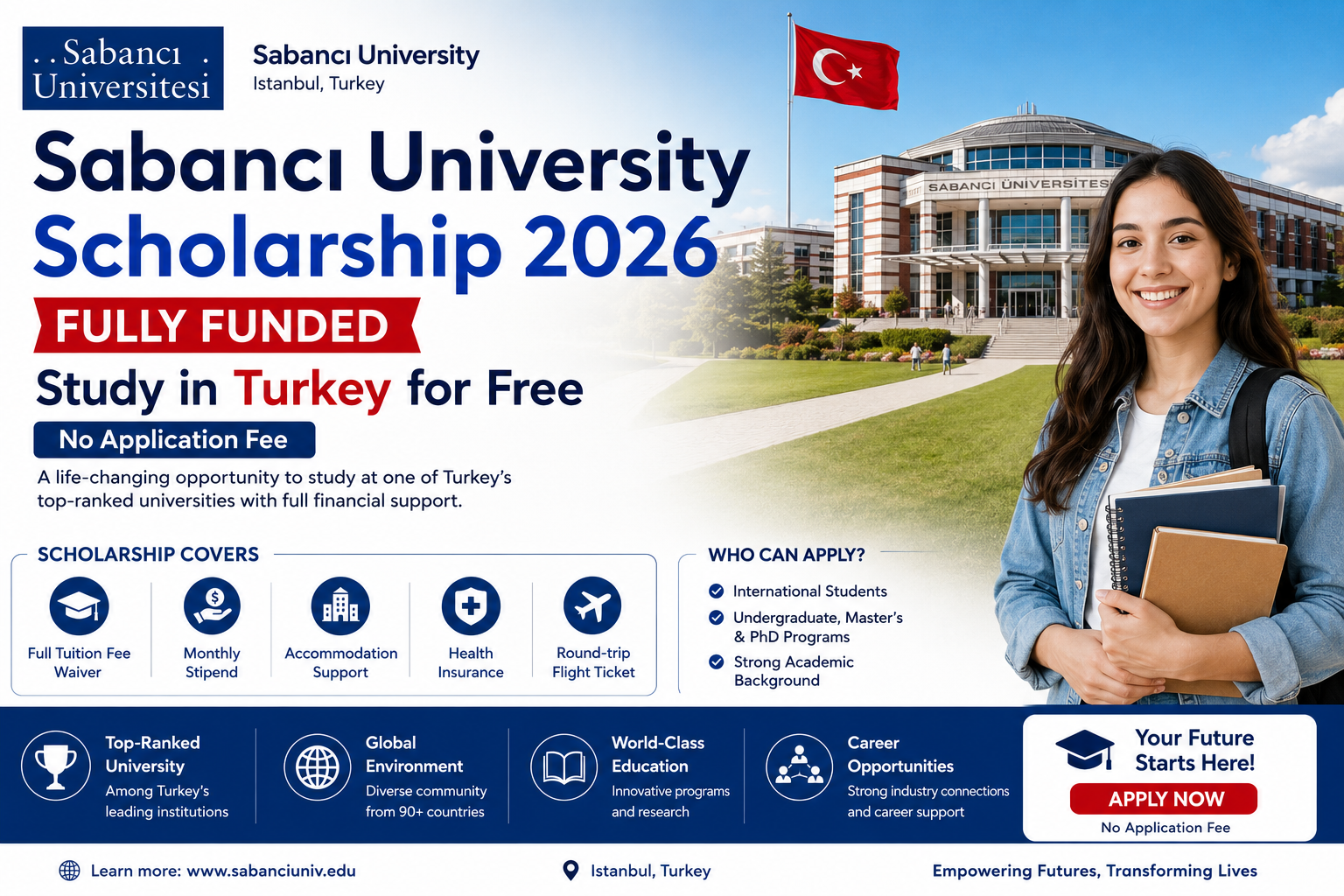 Fully Funded Sabancı University Scholarship 2026 | Study in Turkey for Free (No Application Fee)